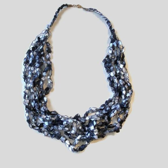 Layered Fabric Necklace Multicolor Contemporary Costume Fashion Woven Jewelry - Picture 1 of 8